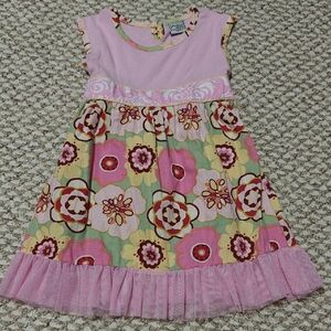 Ann Loren Pink and Yellow Floral Kids Dress